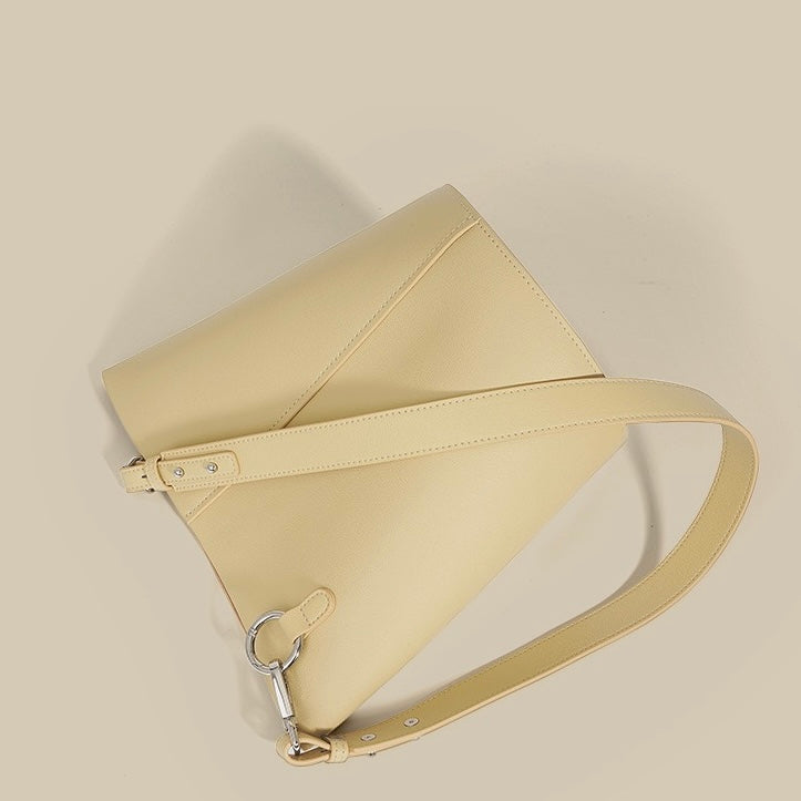 Women's Genuine Leather Cylindrical Bucket Bag with Adjustable Strap