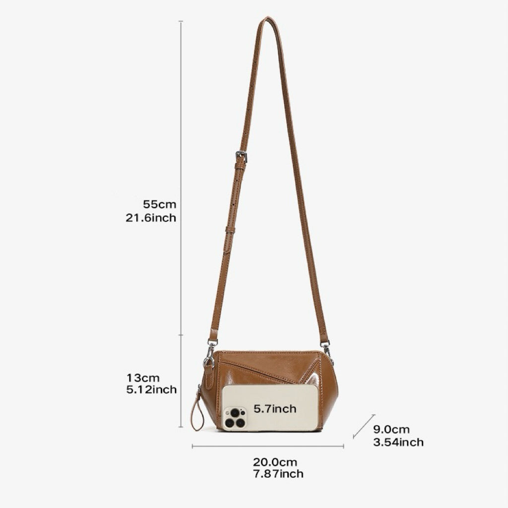 Women's Genuine Leather Geometric Patchwork Crossbody Bag