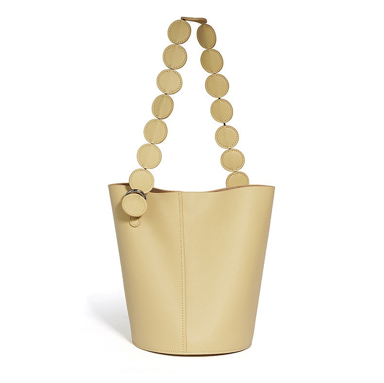 Women's Genuine Leather Cylindrical Bucket Bag with Adjustable Strap
