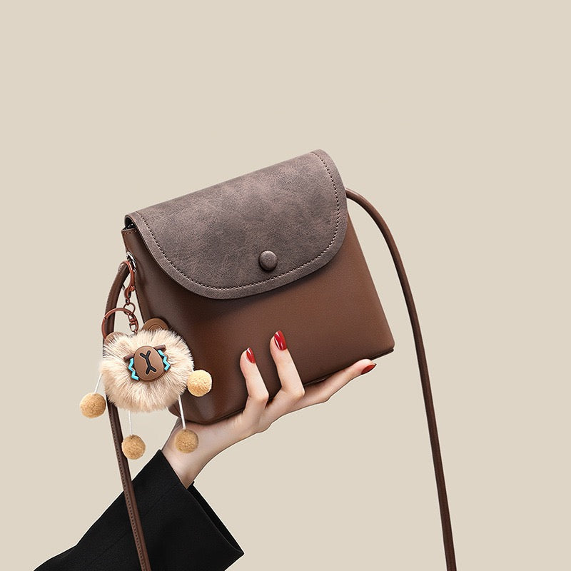 Women's Genuine Leather Vintage Flap Crossbody Bag with Phone Pocket