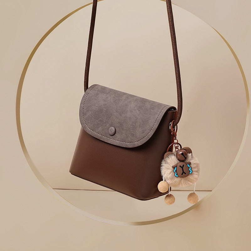 Women's Genuine Leather Vintage Flap Crossbody Bag with Phone Pocket