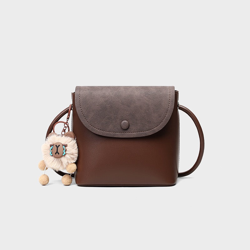 Women's Genuine Leather Vintage Flap Crossbody Bag with Phone Pocket