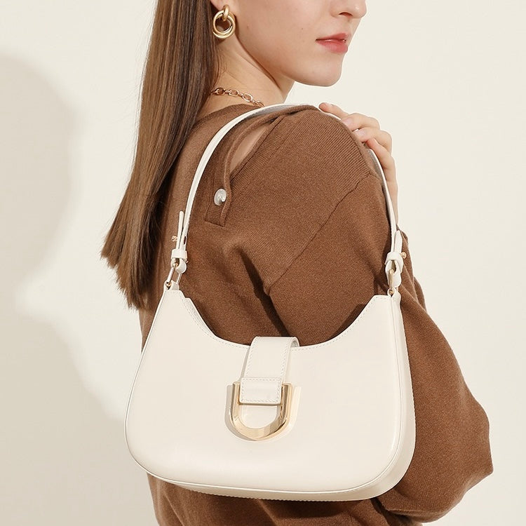 Women's Genuine Leather Soft Baguette Shoulder Bag with Top Handle