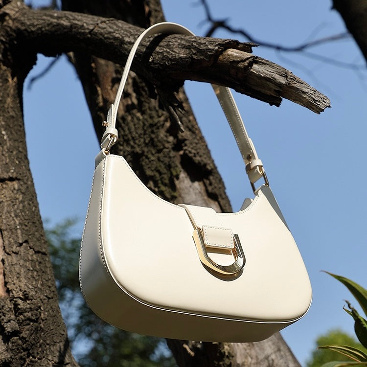 Women's Genuine Leather Soft Baguette Shoulder Bag with Top Handle