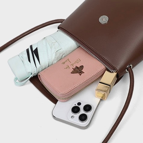 Women's Genuine Leather Vintage Flap Crossbody Bag with Phone Pocket