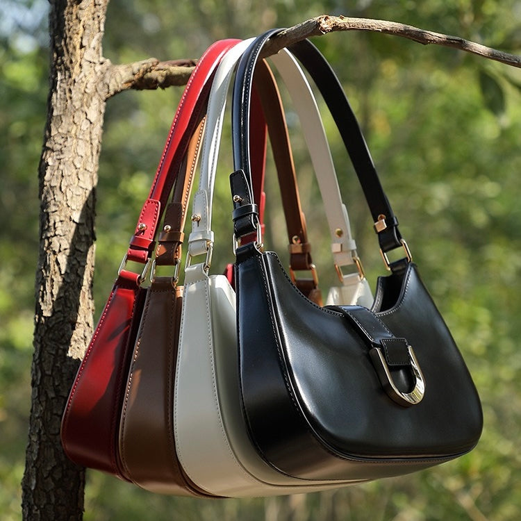 Women's Genuine Leather Soft Baguette Shoulder Bag with Top Handle