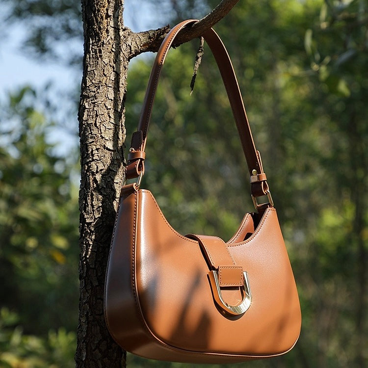 Women's Genuine Leather Soft Baguette Shoulder Bag with Top Handle