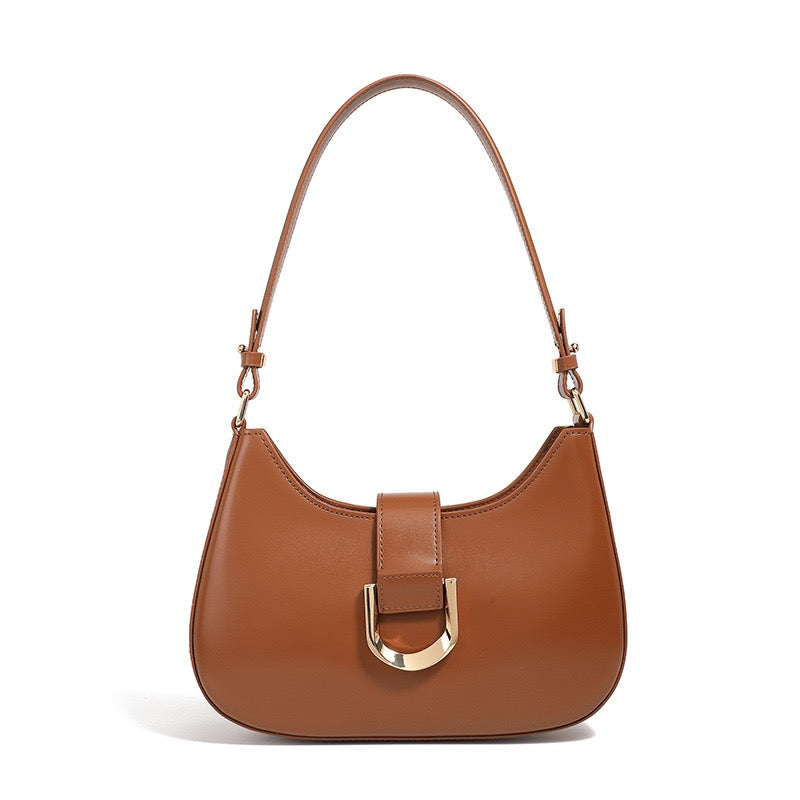 Women's Genuine Leather Soft Baguette Shoulder Bag with Top Handle