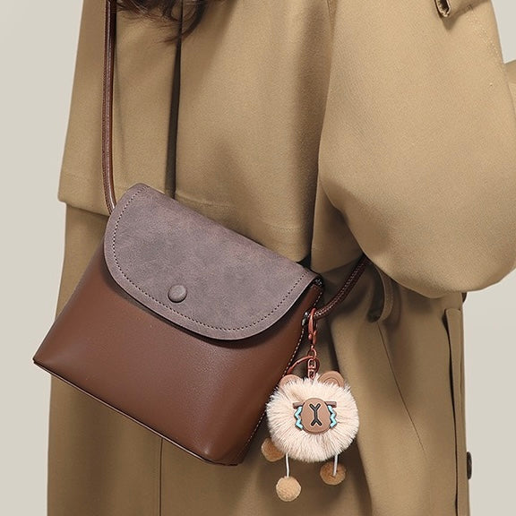 Women's Genuine Leather Vintage Flap Crossbody Bag with Phone Pocket