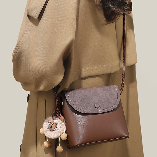 Women's Genuine Leather Vintage Flap Crossbody Bag with Phone Pocket
