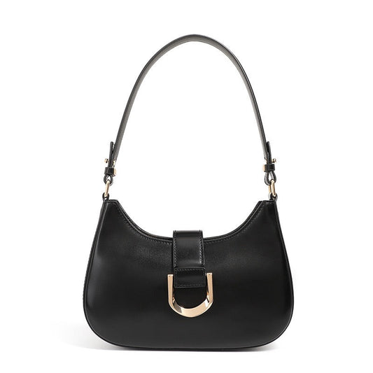 Women's Genuine Leather Soft Baguette Shoulder Bag with Top Handle