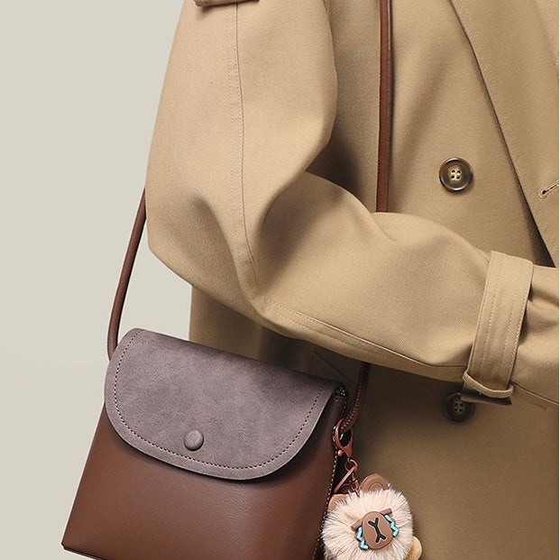 Women's Genuine Leather Vintage Flap Crossbody Bag with Phone Pocket