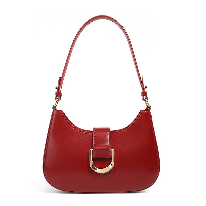 Women's Genuine Leather Soft Baguette Shoulder Bag with Top Handle