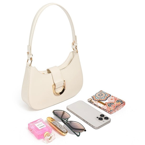 Women's Genuine Leather Soft Baguette Shoulder Bag with Top Handle