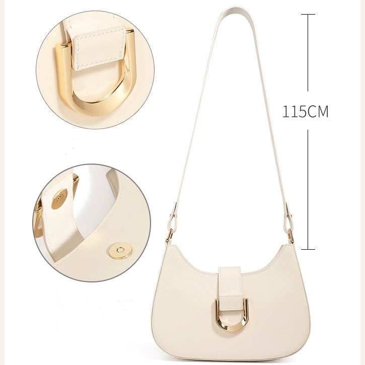 Women's Genuine Leather Soft Baguette Shoulder Bag with Top Handle