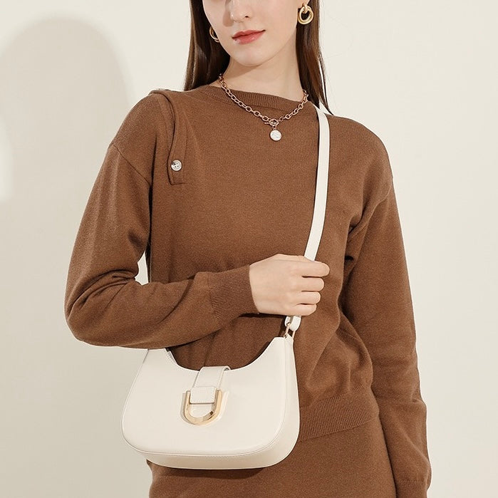 Women's Genuine Leather Soft Baguette Shoulder Bag with Top Handle