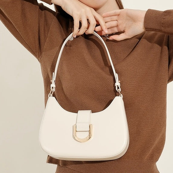 Women's Genuine Leather Soft Baguette Shoulder Bag with Top Handle