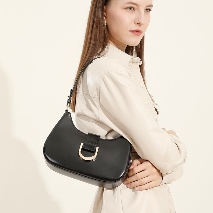 Women's Genuine Leather Soft Baguette Shoulder Bag with Top Handle