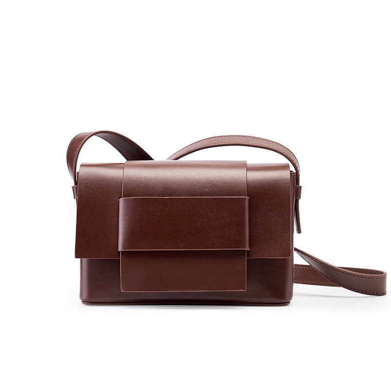 Women's Genuine Leather Woven Box Crossbody Shoulder Bag