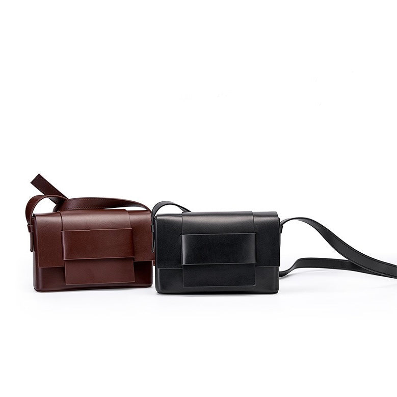 Women's Genuine Leather Woven Box Crossbody Shoulder Bag