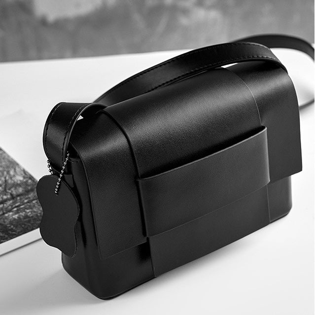 Women's Genuine Leather Woven Box Crossbody Shoulder Bag