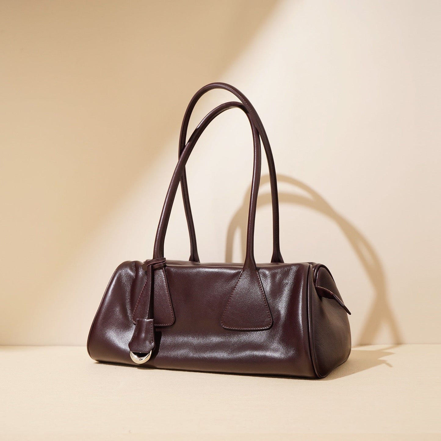 Women's Genuine Leather Triangle Barrel Shoulder Bag