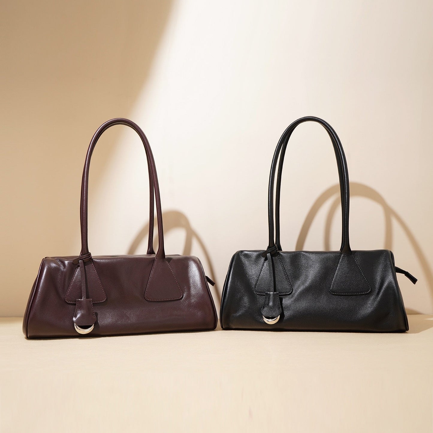 Women's Genuine Leather Triangle Barrel Shoulder Bag
