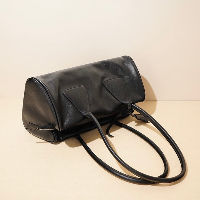 Women's Genuine Leather Triangle Barrel Shoulder Bag