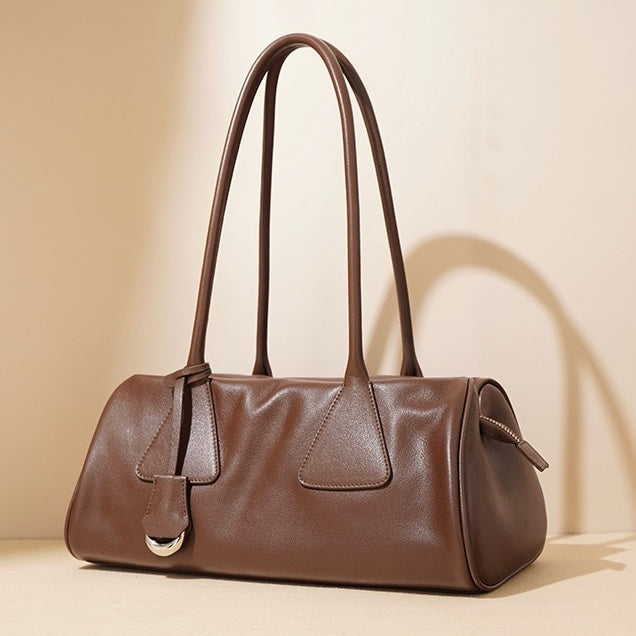 Women's Genuine Leather Triangle Barrel Shoulder Bag