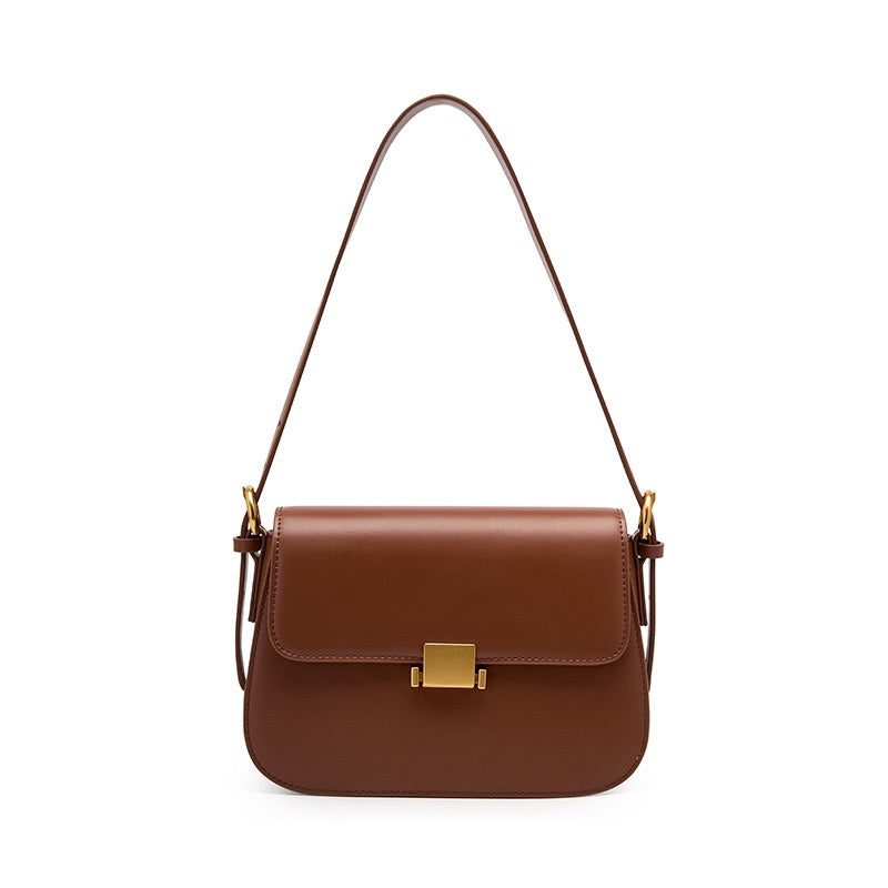 Women's Genuine Leather Minimalist Lock Buckle Crossbody Bag