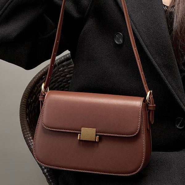 Women's Genuine Leather Minimalist Lock Buckle Crossbody Bag
