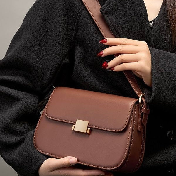 Women's Genuine Leather Minimalist Lock Buckle Crossbody Bag