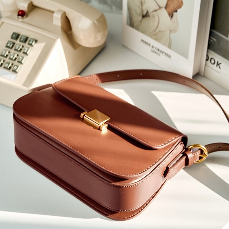 Women's Genuine Leather Minimalist Lock Buckle Crossbody Bag