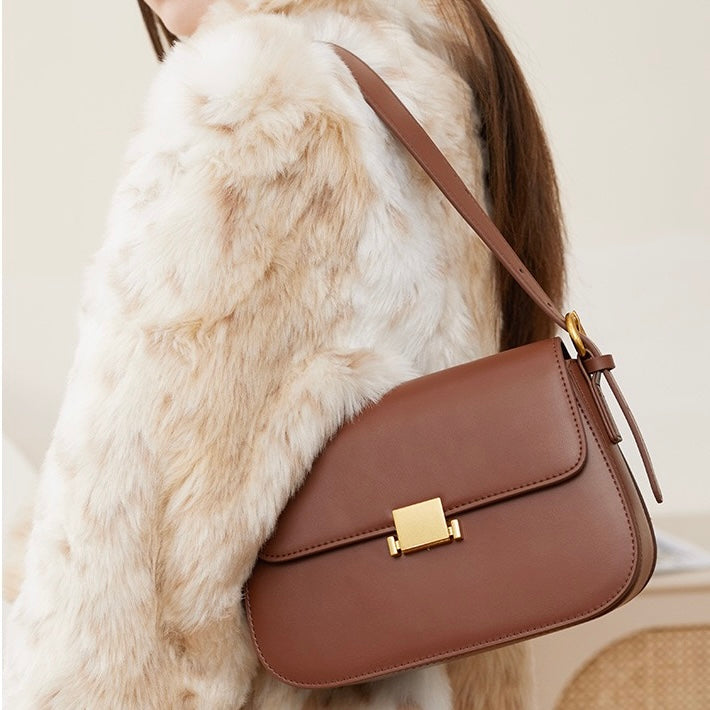 Women's Genuine Leather Minimalist Lock Buckle Crossbody Bag