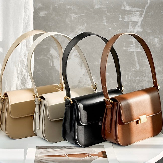 Women's Genuine Leather Minimalist Lock Buckle Crossbody Bag