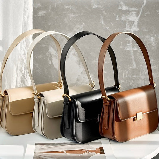 Women's Genuine Leather Minimalist Lock Buckle Crossbody Bag