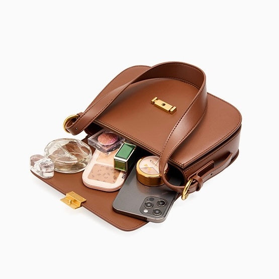 Women's Genuine Leather Minimalist Lock Buckle Crossbody Bag