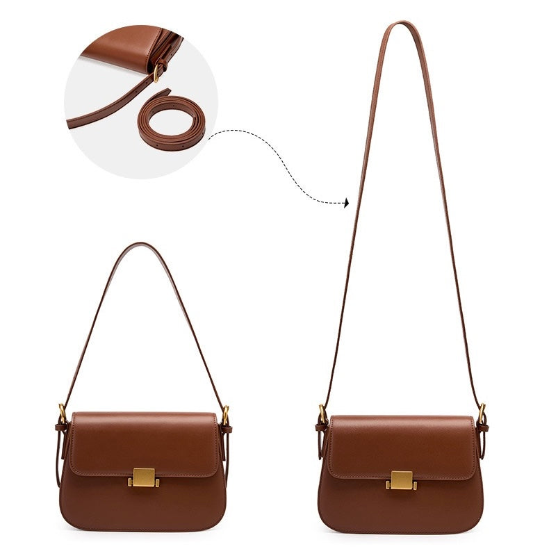 Women's Genuine Leather Minimalist Lock Buckle Crossbody Bag