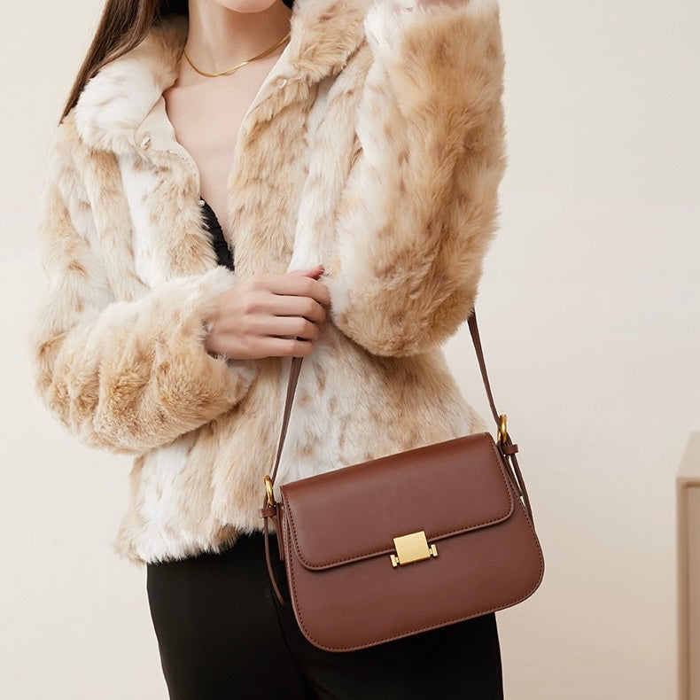 Women's Genuine Leather Minimalist Lock Buckle Crossbody Bag