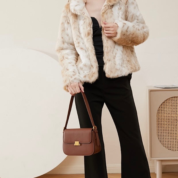 Women's Genuine Leather Minimalist Lock Buckle Crossbody Bag