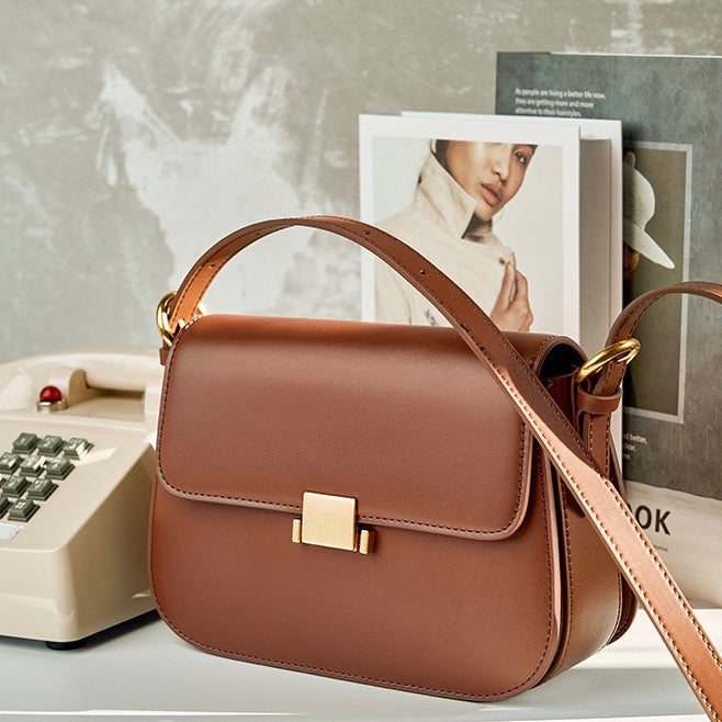 Women's Genuine Leather Minimalist Lock Buckle Crossbody Bag