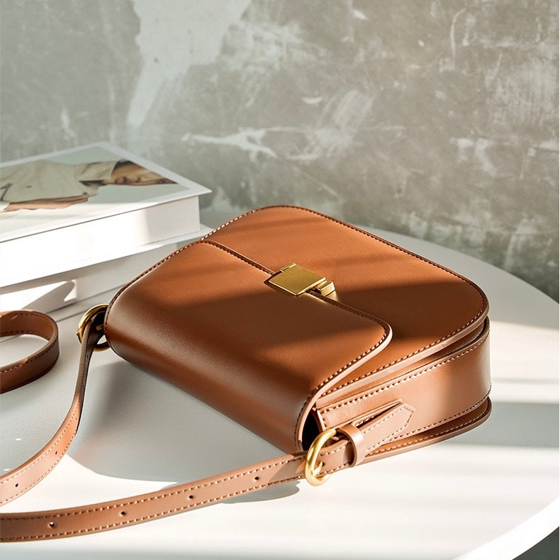 Women's Genuine Leather Minimalist Lock Buckle Crossbody Bag