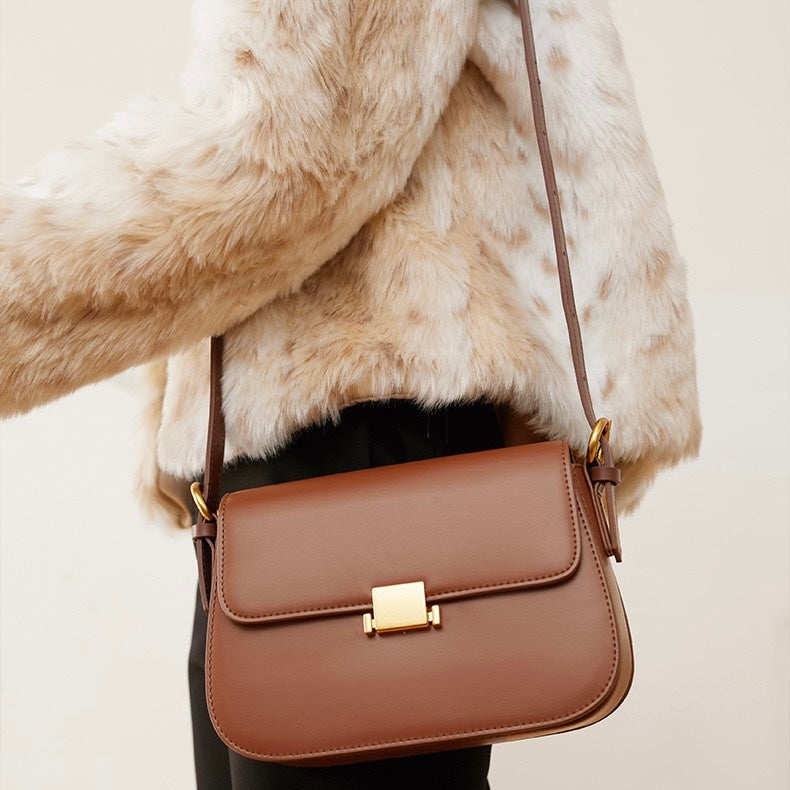 Women's Genuine Leather Minimalist Lock Buckle Crossbody Bag