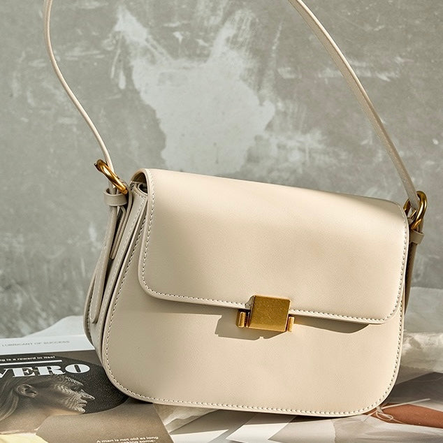 Women's Genuine Leather Minimalist Lock Buckle Crossbody Bag