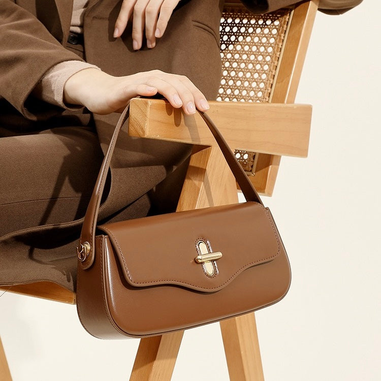 Women's Genuine Leather Baguette Shoulder Crossbody Bag
