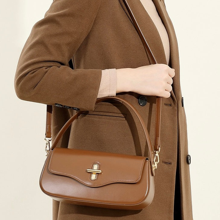 Women's Genuine Leather Baguette Shoulder Crossbody Bag
