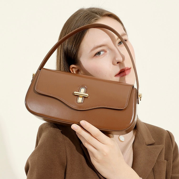 Women's Genuine Leather Baguette Shoulder Crossbody Bag