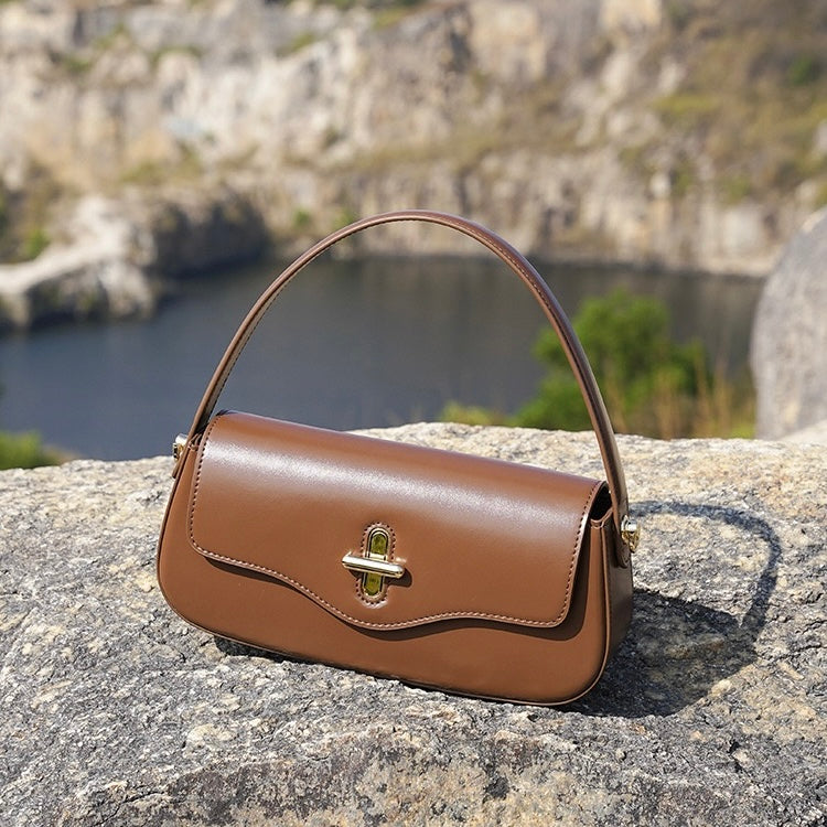 Women's Genuine Leather Baguette Shoulder Crossbody Bag