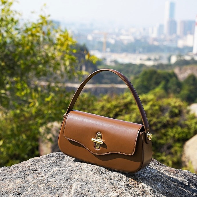 Women's Genuine Leather Baguette Shoulder Crossbody Bag