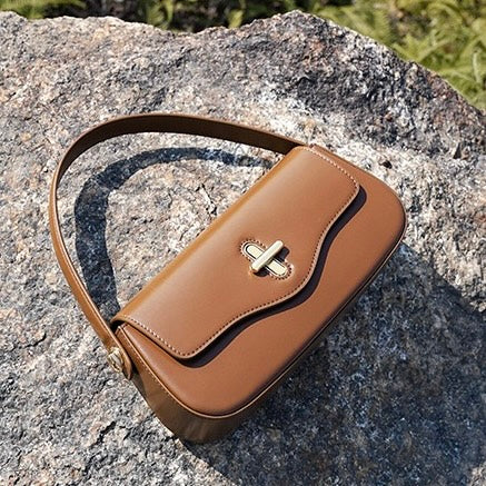 Women's Genuine Leather Baguette Shoulder Crossbody Bag